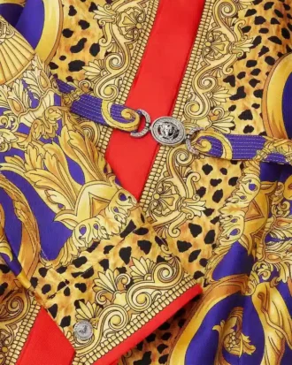 Cheetah Barocco Silk Mini Shirt Dress