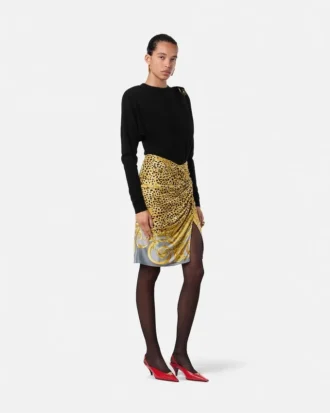 Cheetah Foulard Draped Midi Skirt