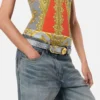 Crystal Safety Pin Leather Belt 3 cm