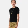 Jacquard Stretch Viscose Fitted Knit T-Shirt