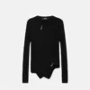 Safety Pin Asymmetric Ribbed Knit Sweater