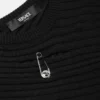 Safety Pin Asymmetric Ribbed Knit Sweater