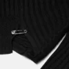 Safety Pin Asymmetric Ribbed Knit Sweater