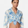 Underwater Barocco Knotted Crop Cotton Shirt
