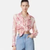 Underwater Barocco Knotted Crop Silk Shirt