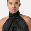 V Allover Jacquard Silk Lavalli&egrave;re Top